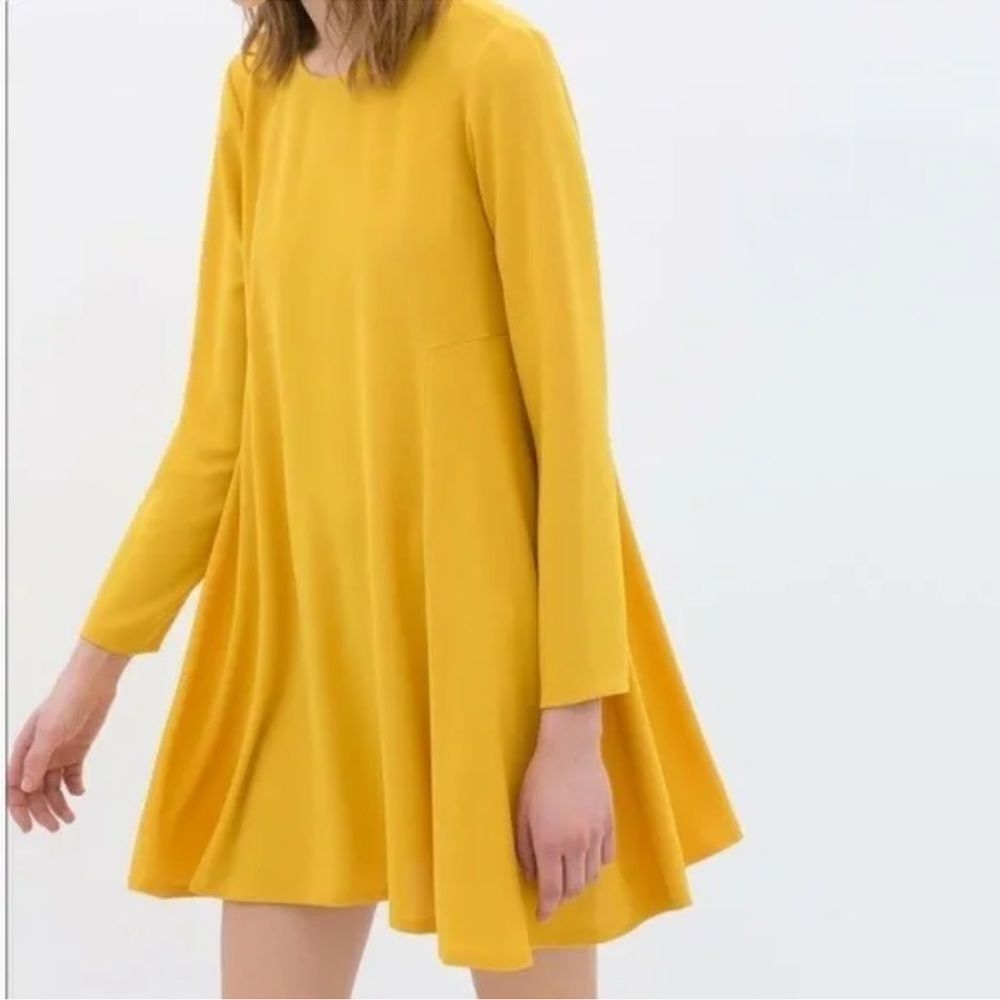 Zara Women Mustard Sunshine yellow long sleeve draped oversize mini dress size M